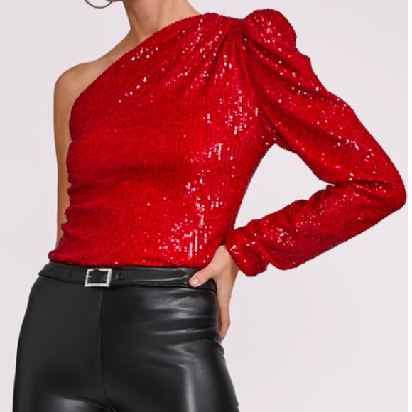 NWT GENERATION LOVE VETTA ONE SHOULDER SEQUIN TOP Rouge Red XS - Picture 1 of 3